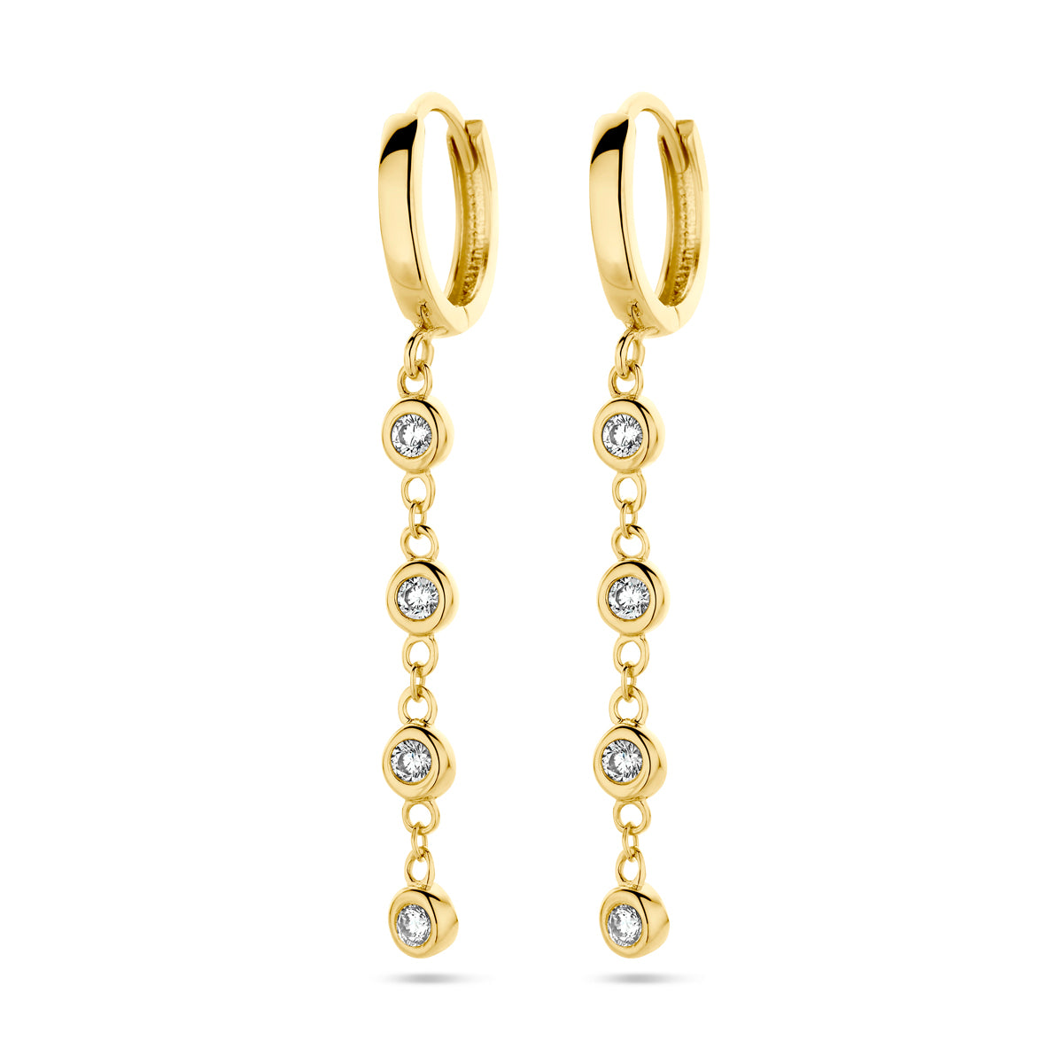 Klapoorringen zirkonia 14k geelgoud