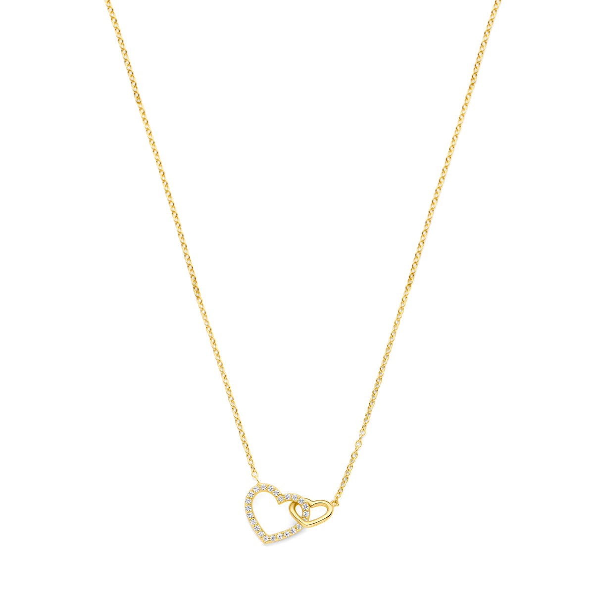 Collier hartjes zirkonia 43 - 45 cm 14k geelgoud