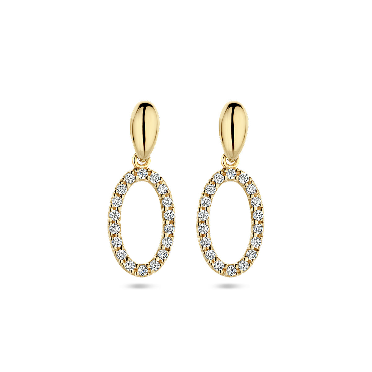 Oorhangers ovaal zirkonia 14k geelgoud