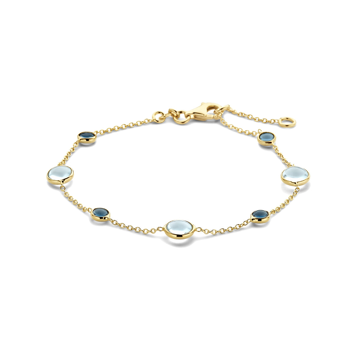 Armband blauw topaas en london blue topaas 17 - 19 cm 14k geelgoud