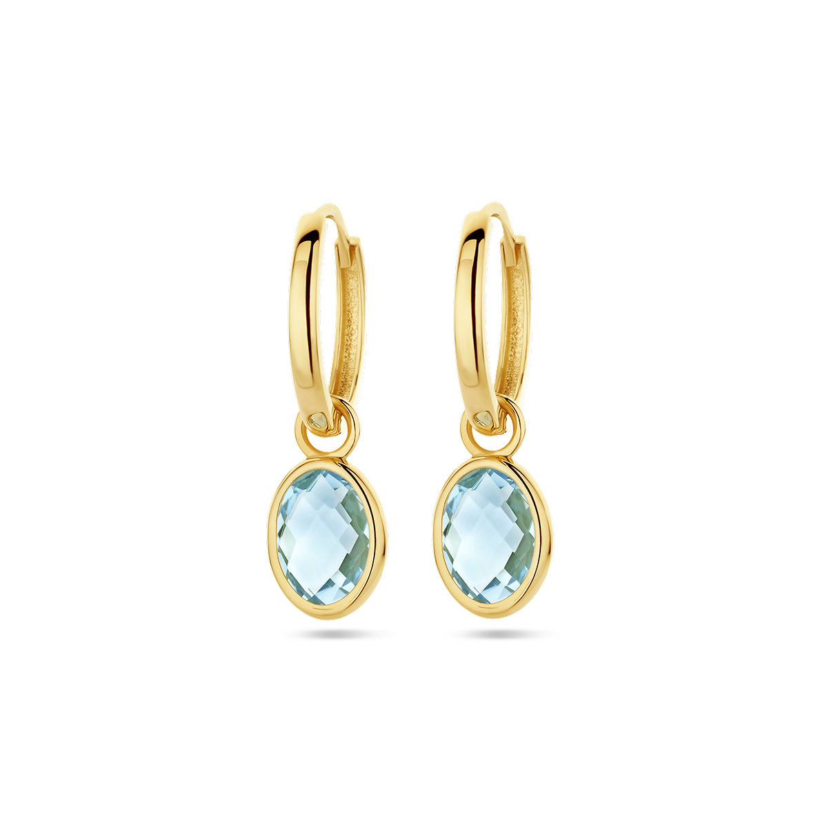 Klapoorringen blauw topaas 14k geelgoud