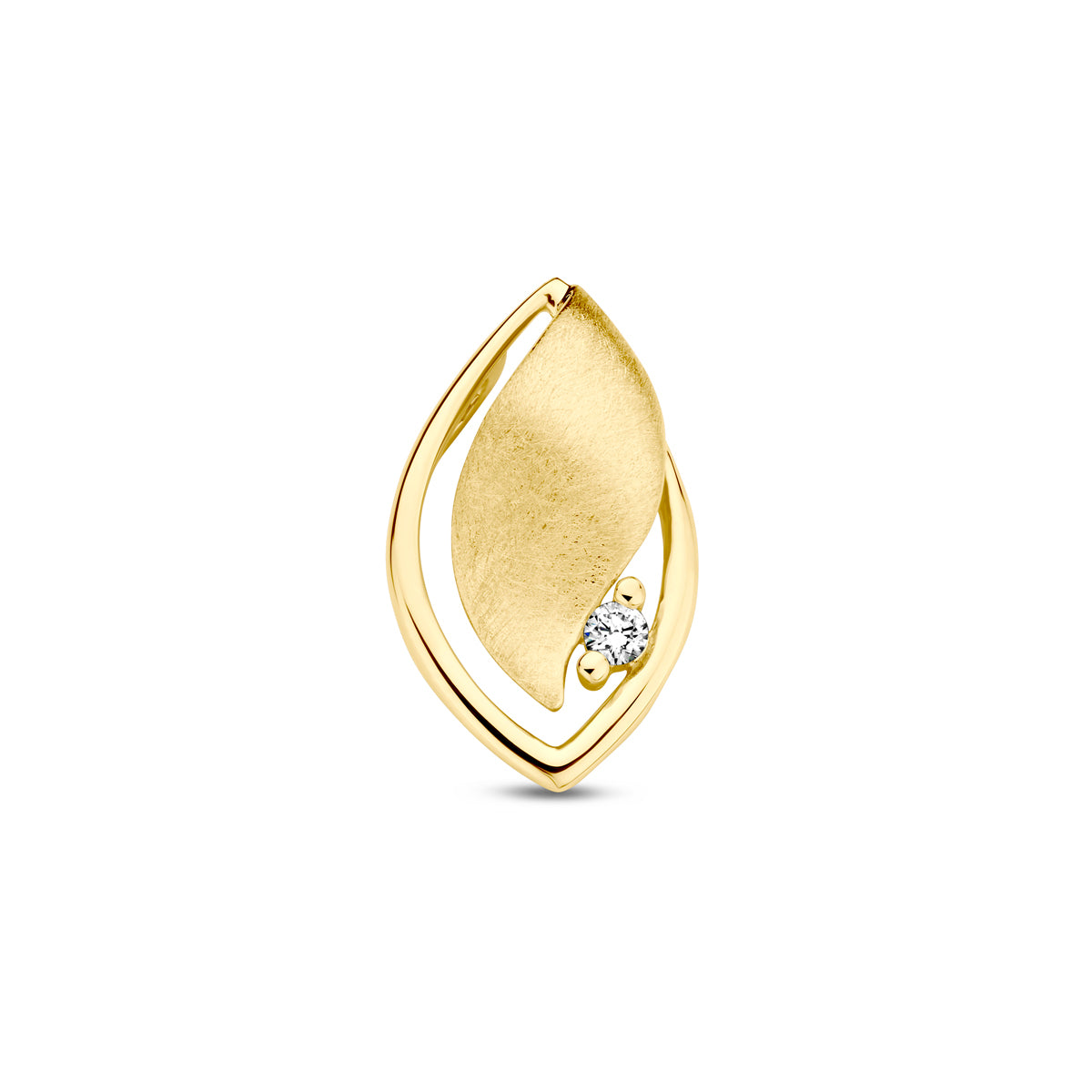 Hanger poli/mat diamant 0.04ct h si 14k geelgoud