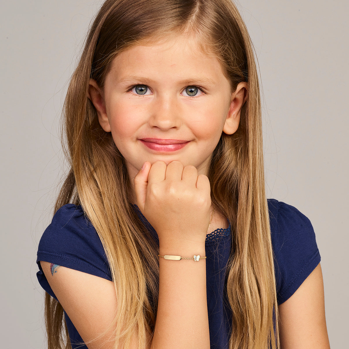 Graveerarmband vlinder parelmoer plaat 3,5 mm 14k geelgoud