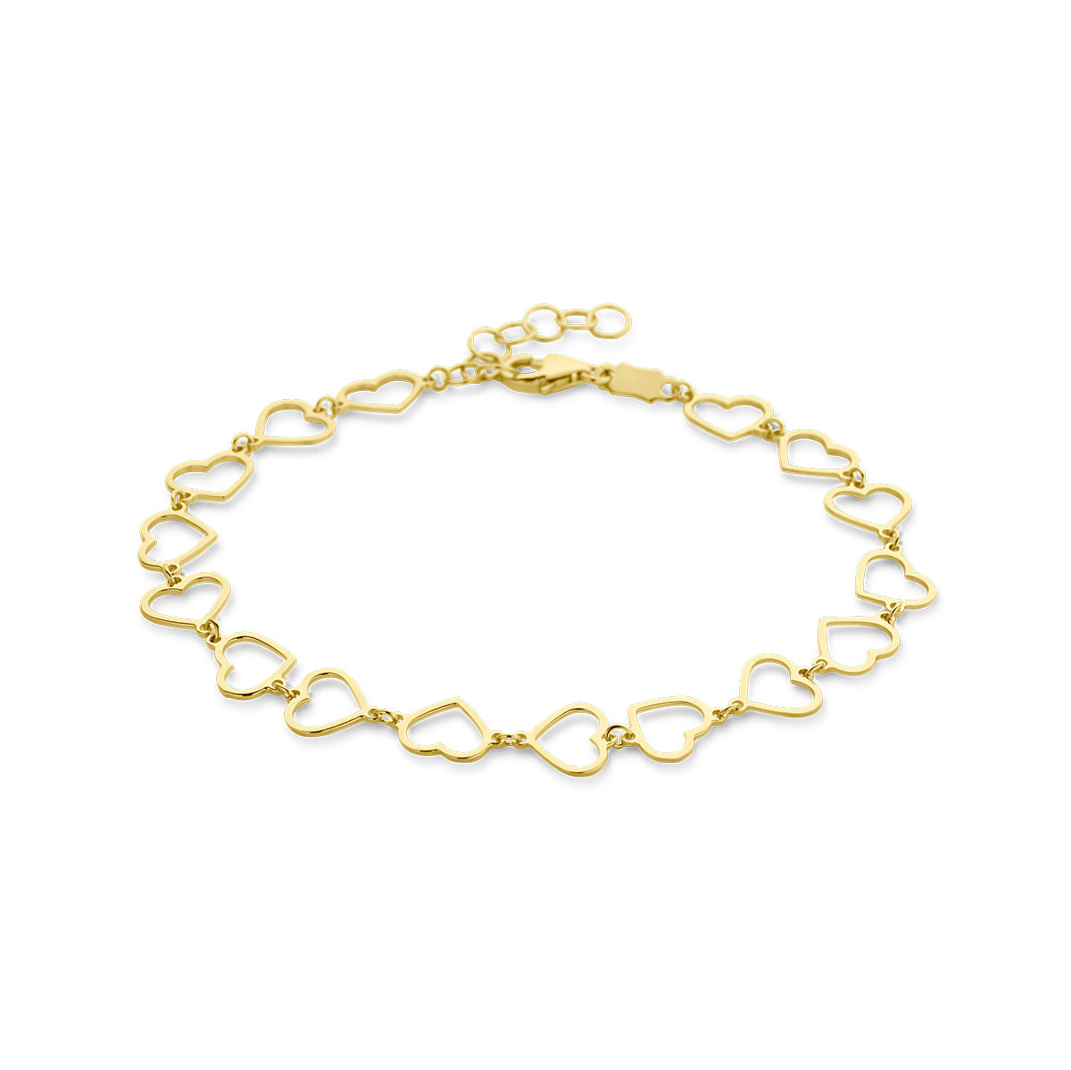 Armband hartjes 16 + 2 cm 14k geelgoud