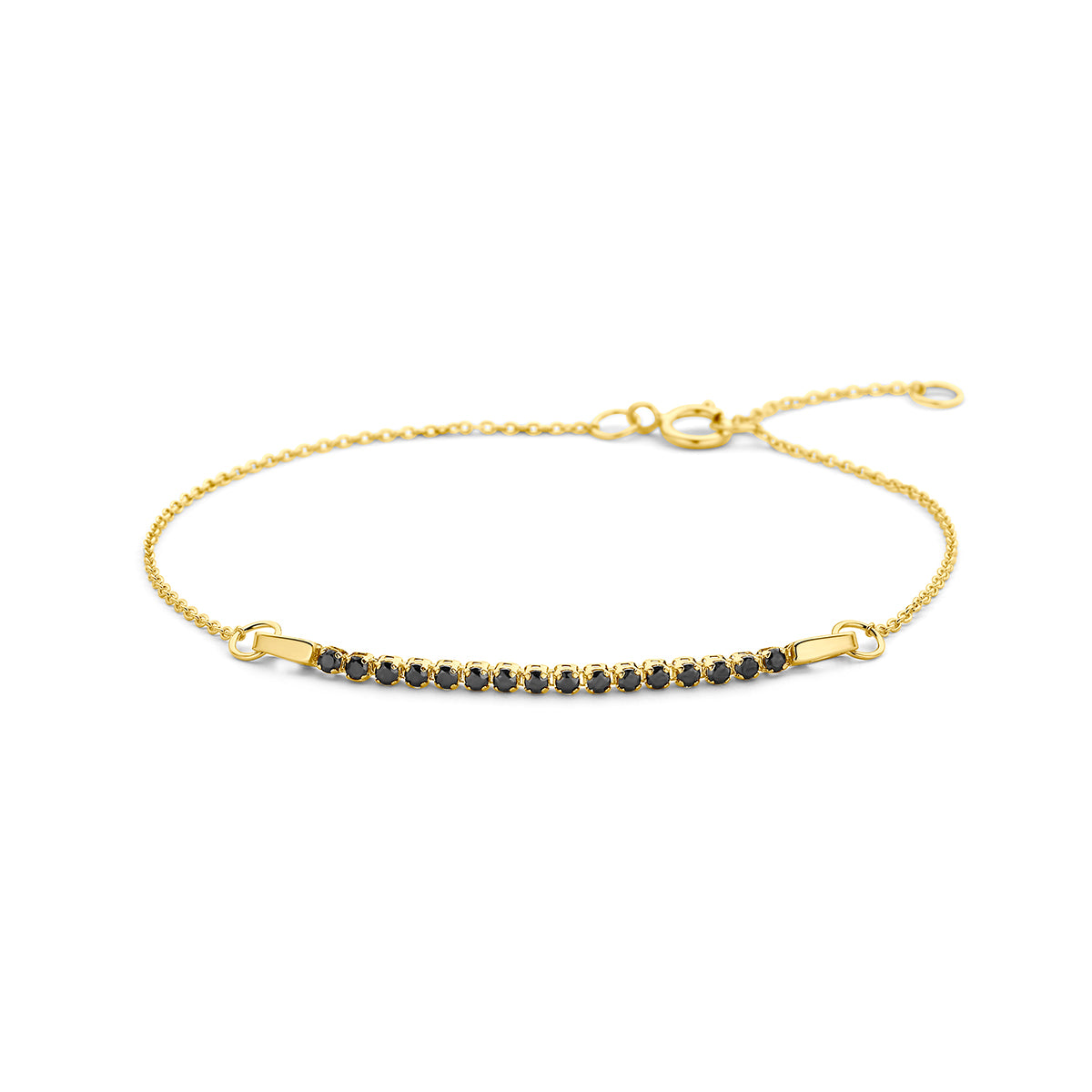Armband zwart spinel 16 - 18 cm 14k geelgoud