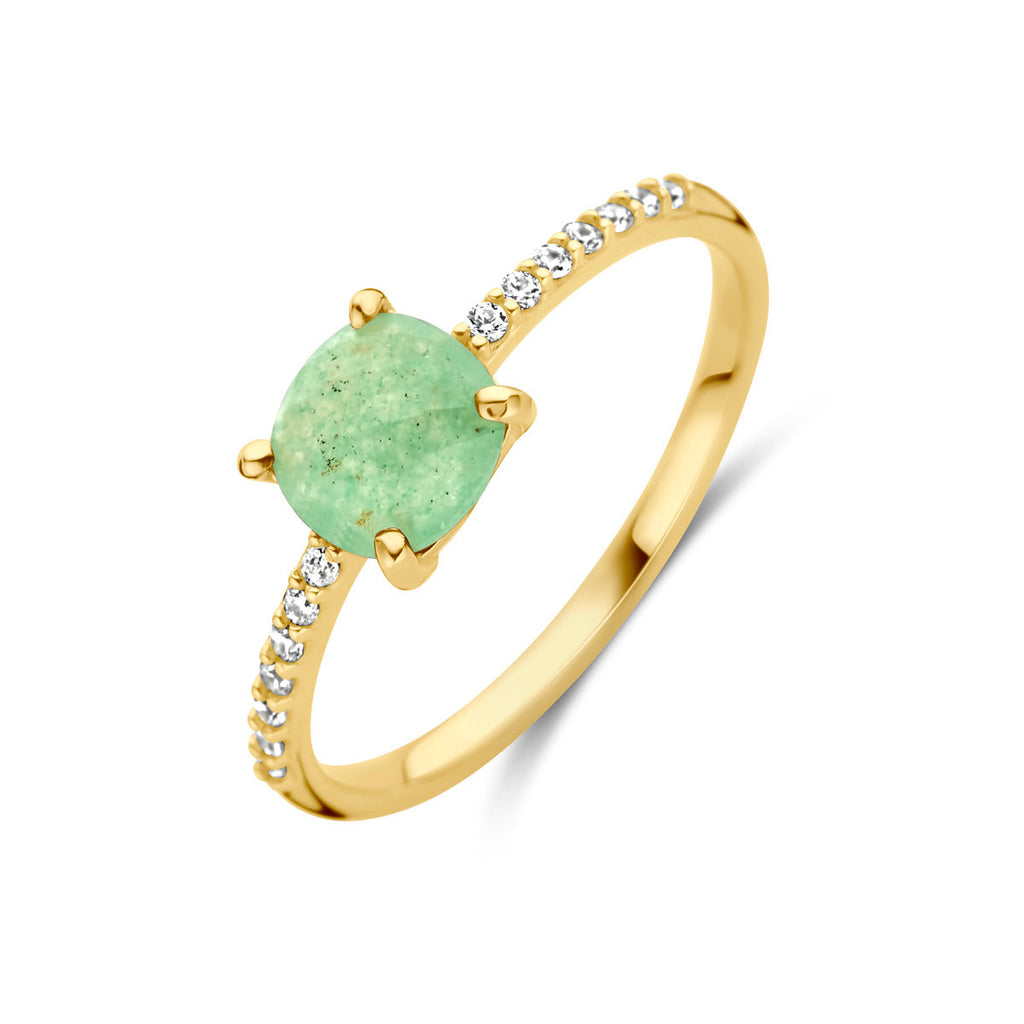 Ring aventurijn en zirkonia 14k geelgoud