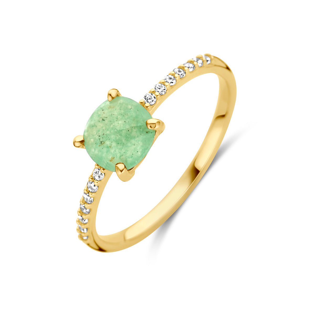 Ring aventurijn en zirkonia 14k geelgoud