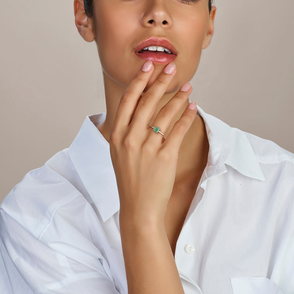 Ring aventurijn en zirkonia 14k geelgoud