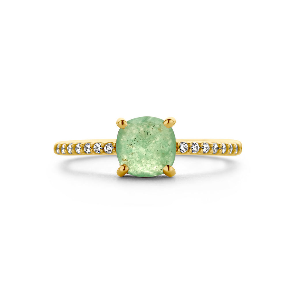 Ring aventurijn en zirkonia 14k geelgoud