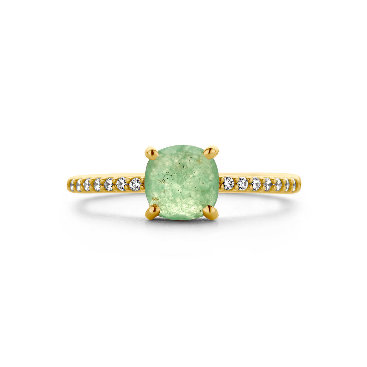 Ring aventurijn en zirkonia 14k geelgoud