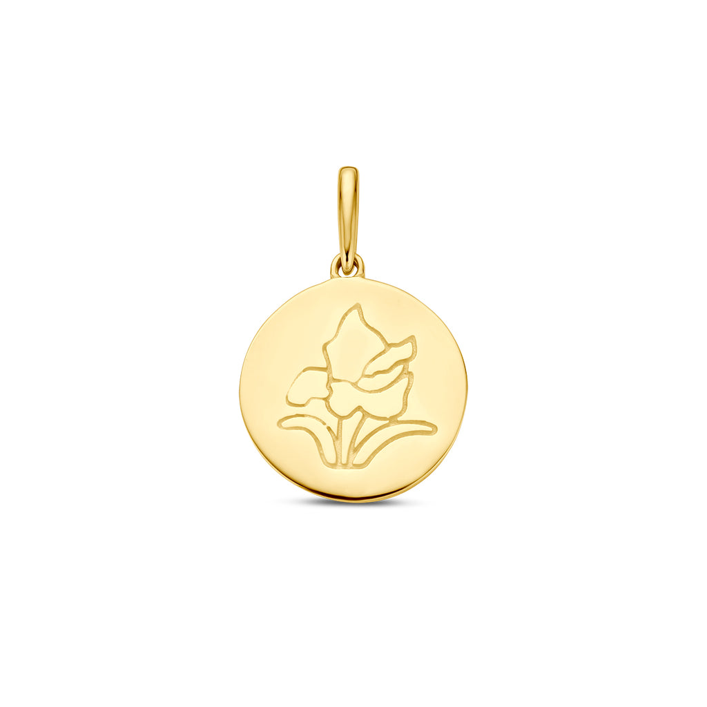 Hanger met geboortebloem 14k geelgoud