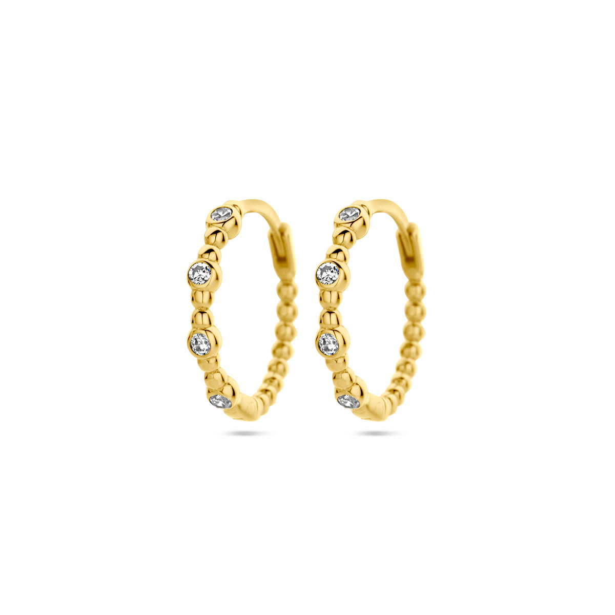 Klapoorringen zirkonia 14k geelgoud