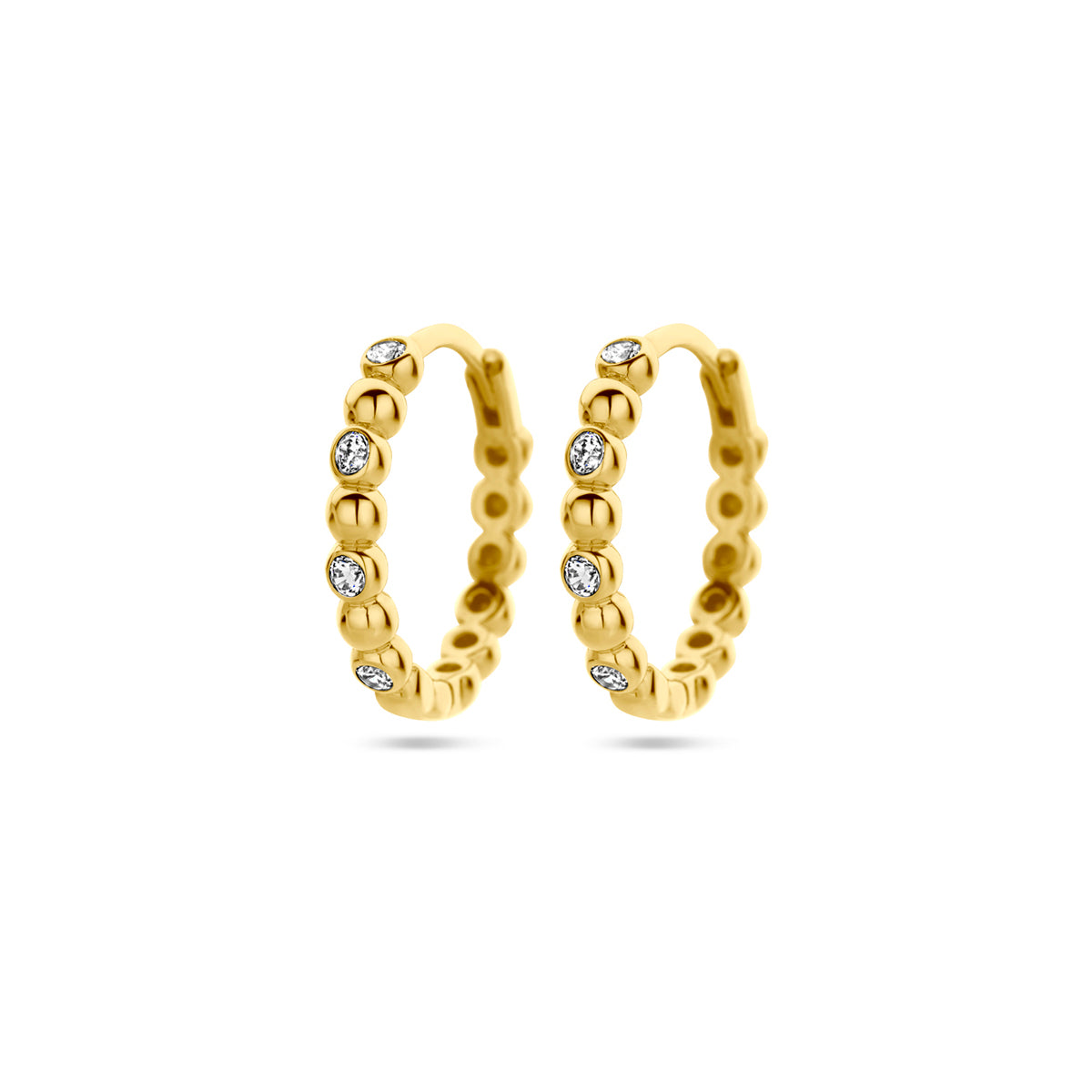 Klapoorringen zirkonia 14k geelgoud