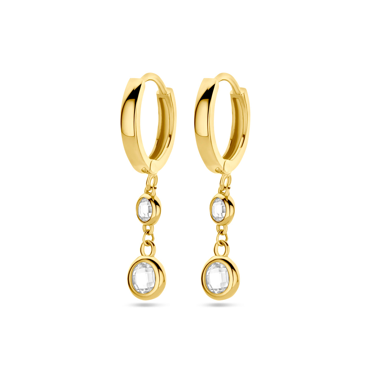 Klapoorringen zirkonia 14k geelgoud