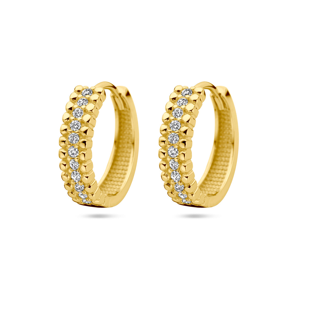 Klapoorringen zirkonia 14k geelgoud