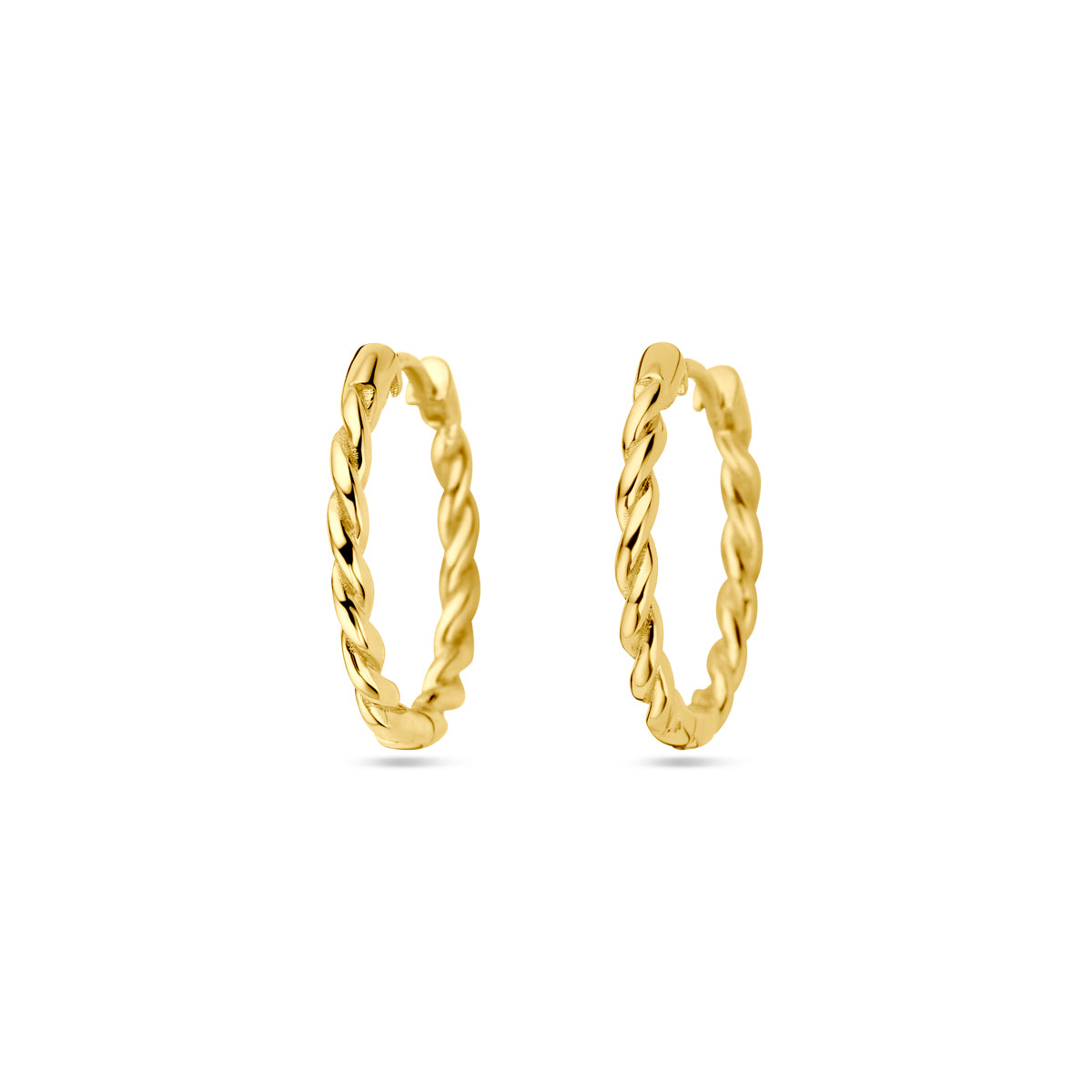 Klapoorringen 1,7 mm gedraaide buis 14k geelgoud