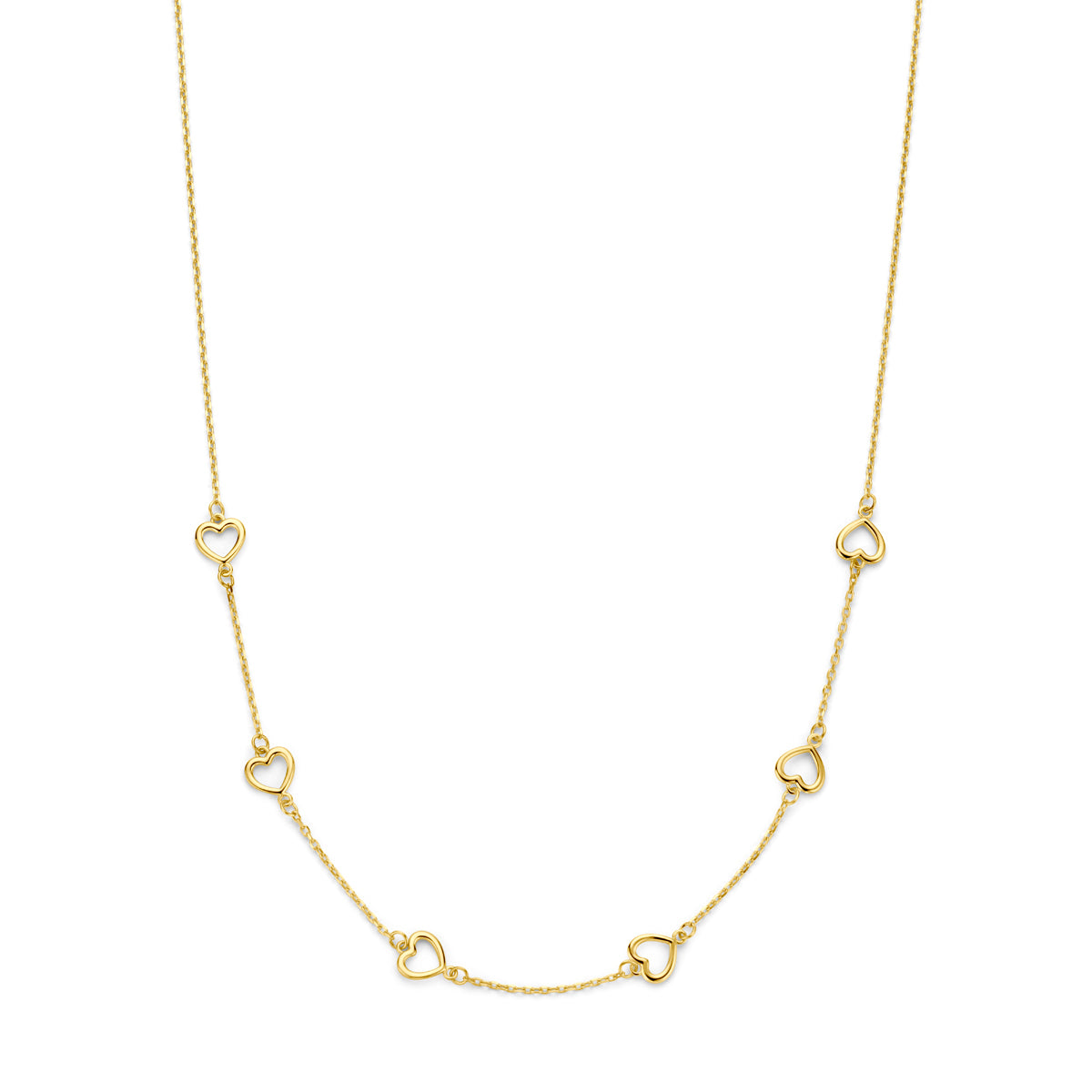 Collier hartjes 41 - 43 - 45 cm 14k geelgoud