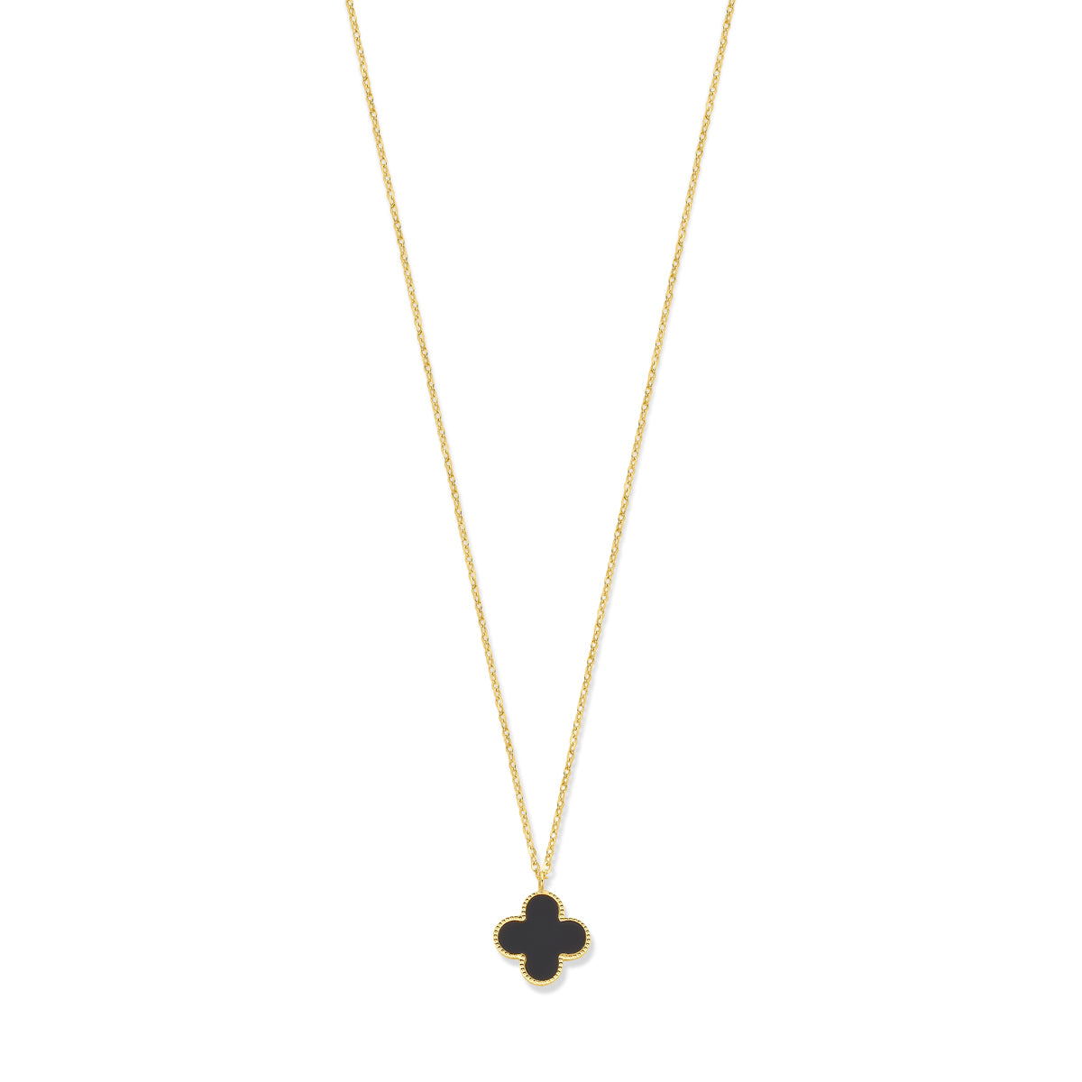 Collier klavertje 4 onyx 41 - 43 - 45 cm 14k geelgoud