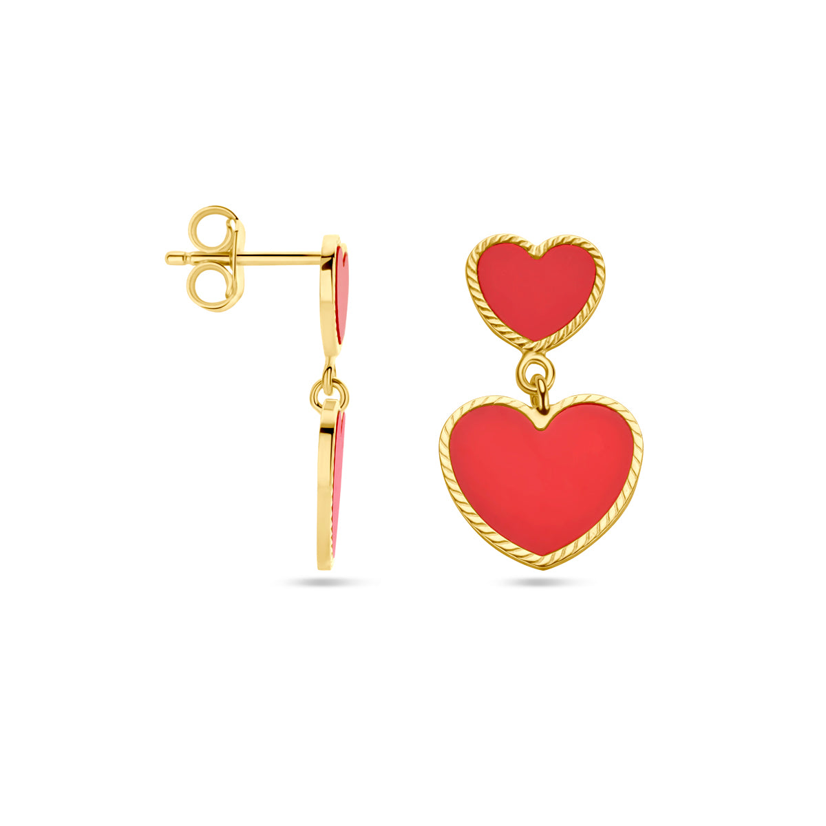 Oorhangers hart rode epoxy 14k geelgoud