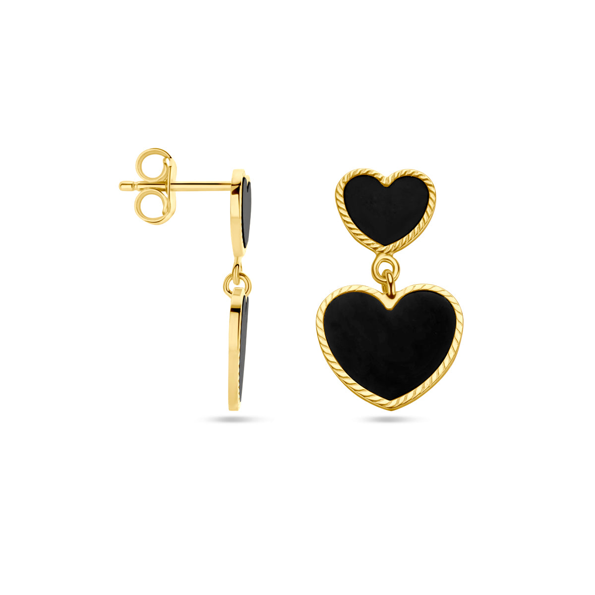 Oorhangers hart onyx 14k geelgoud