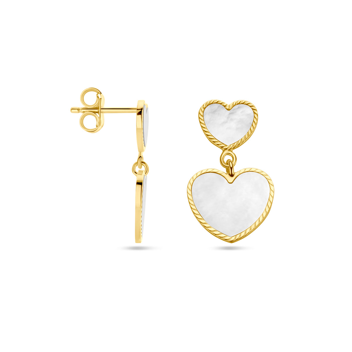Oorhangers hart parelmoer 14k geelgoud