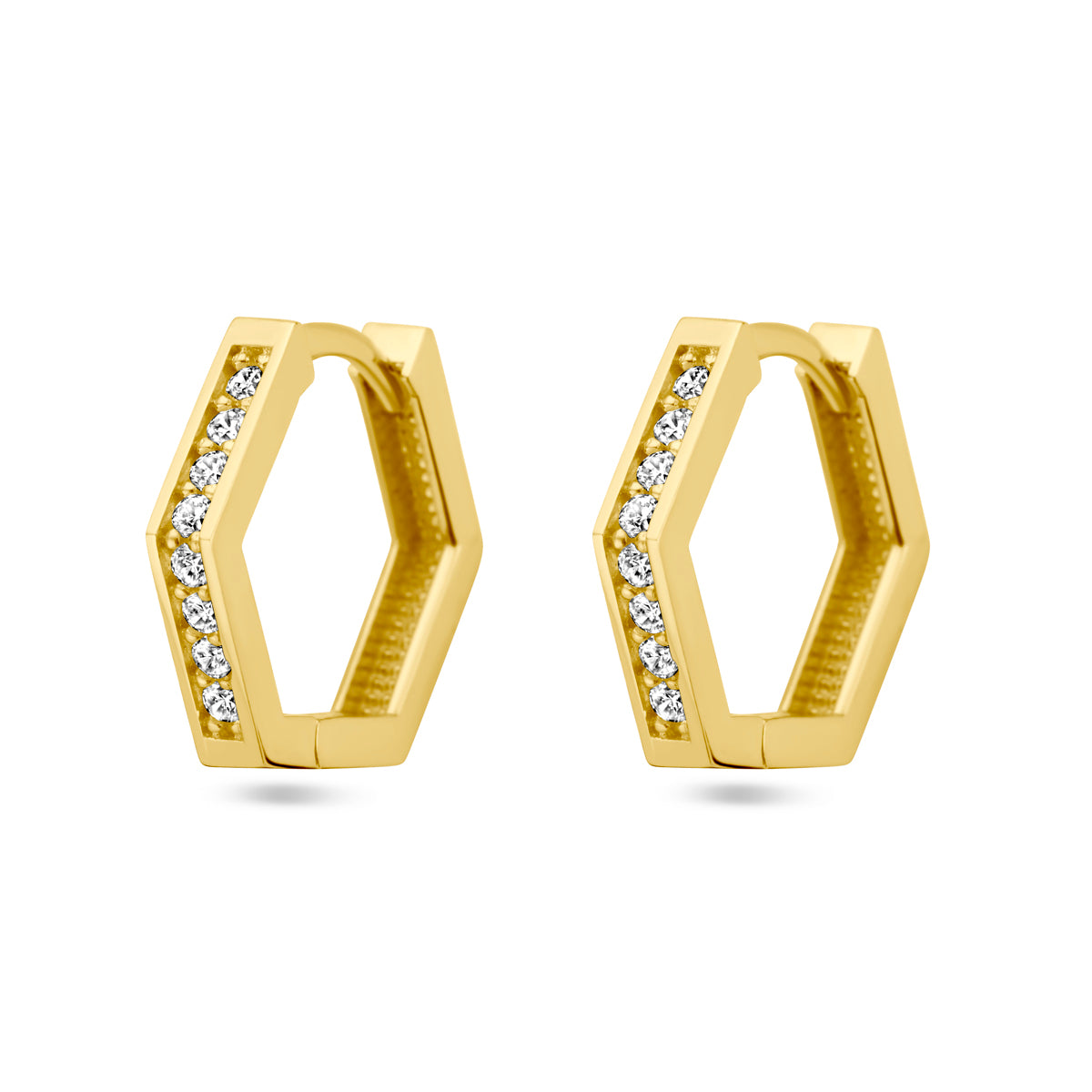 Klapoorringen zirkonia 14k geelgoud