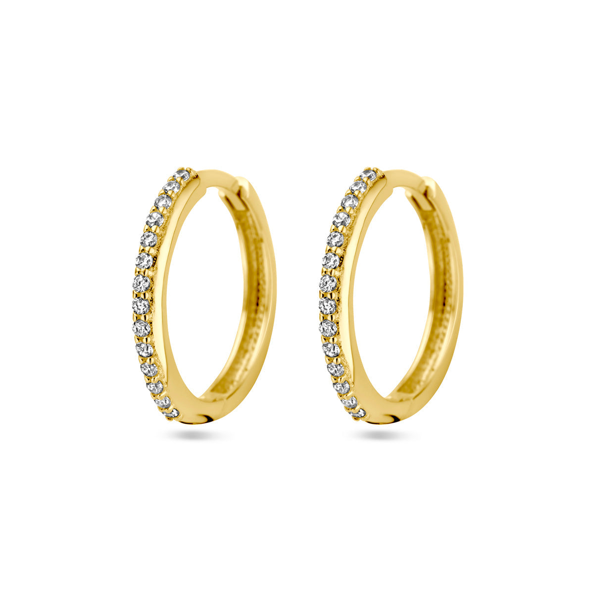 Klapoorringen zirkonia 14k geelgoud