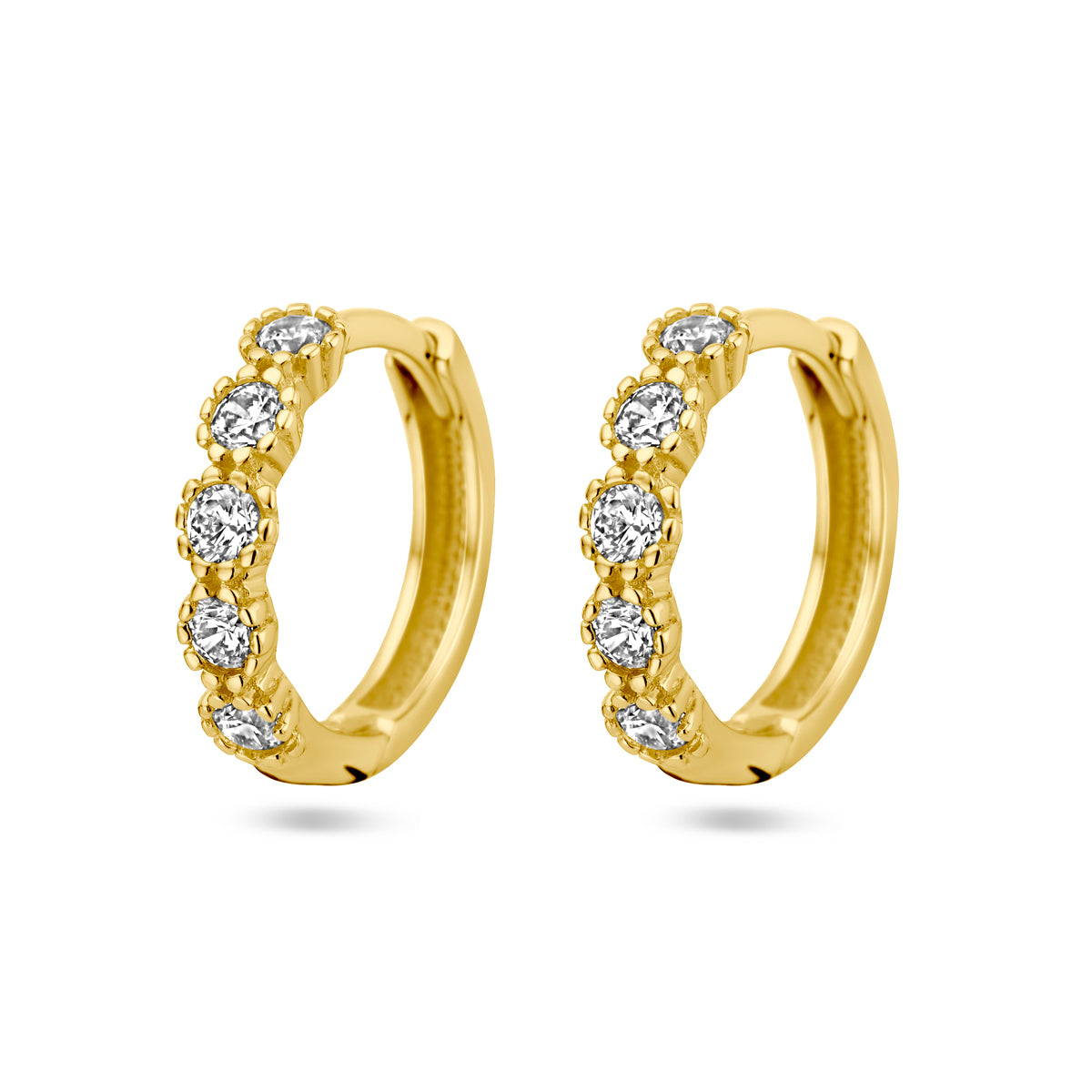 Klapoorringen zirkonia 14k geelgoud