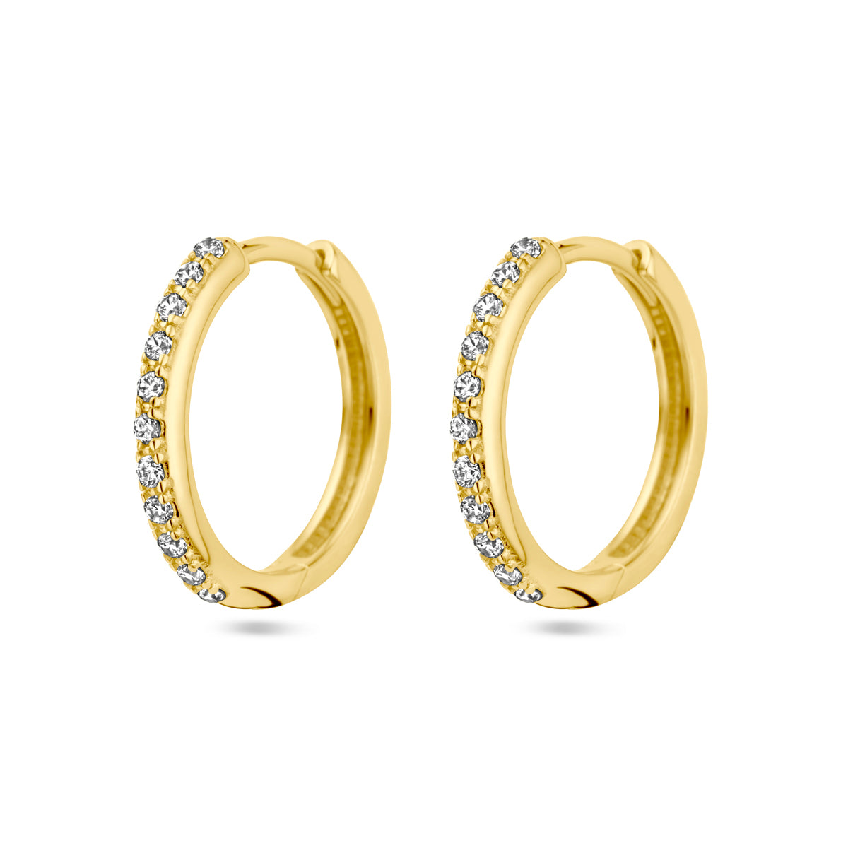 Klapoorringen zirkonia 14k geelgoud