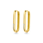 Klapoorringen paperclip zirkonia 14k geelgoud