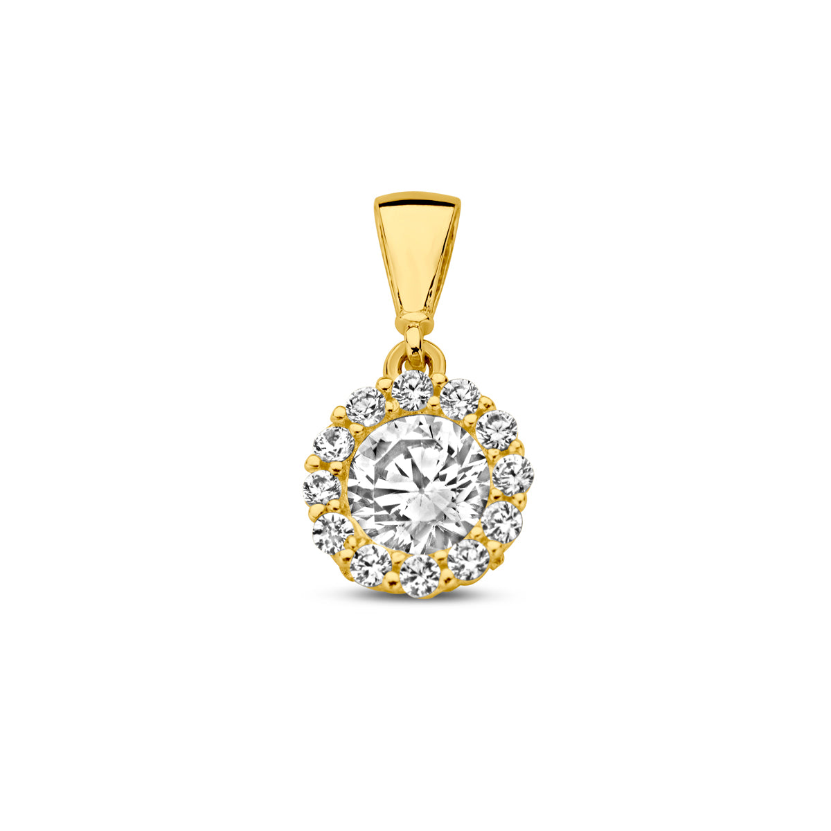 Hanger zirkonia halo 14k geelgoud