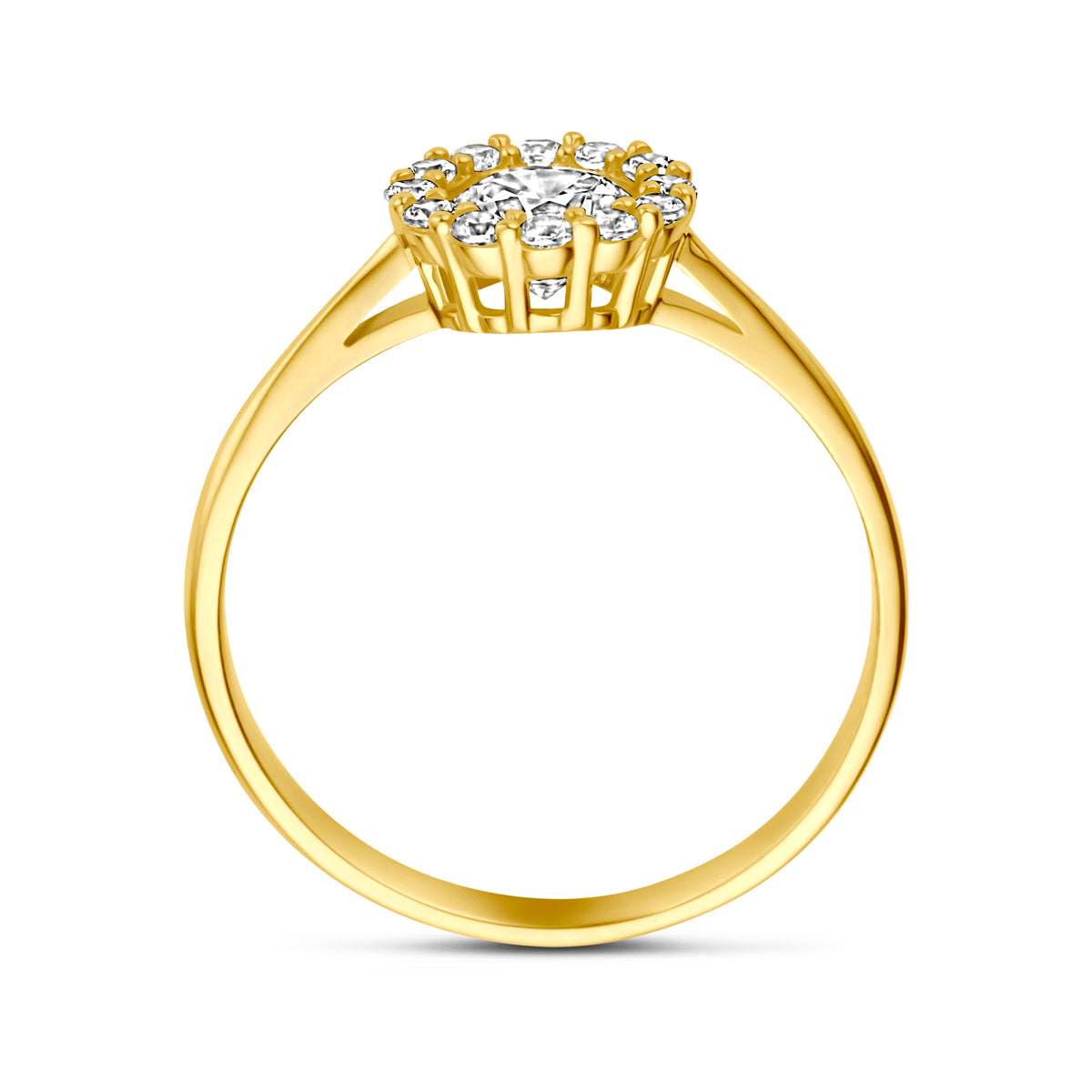Ring zirkonia halo 14k geelgoud