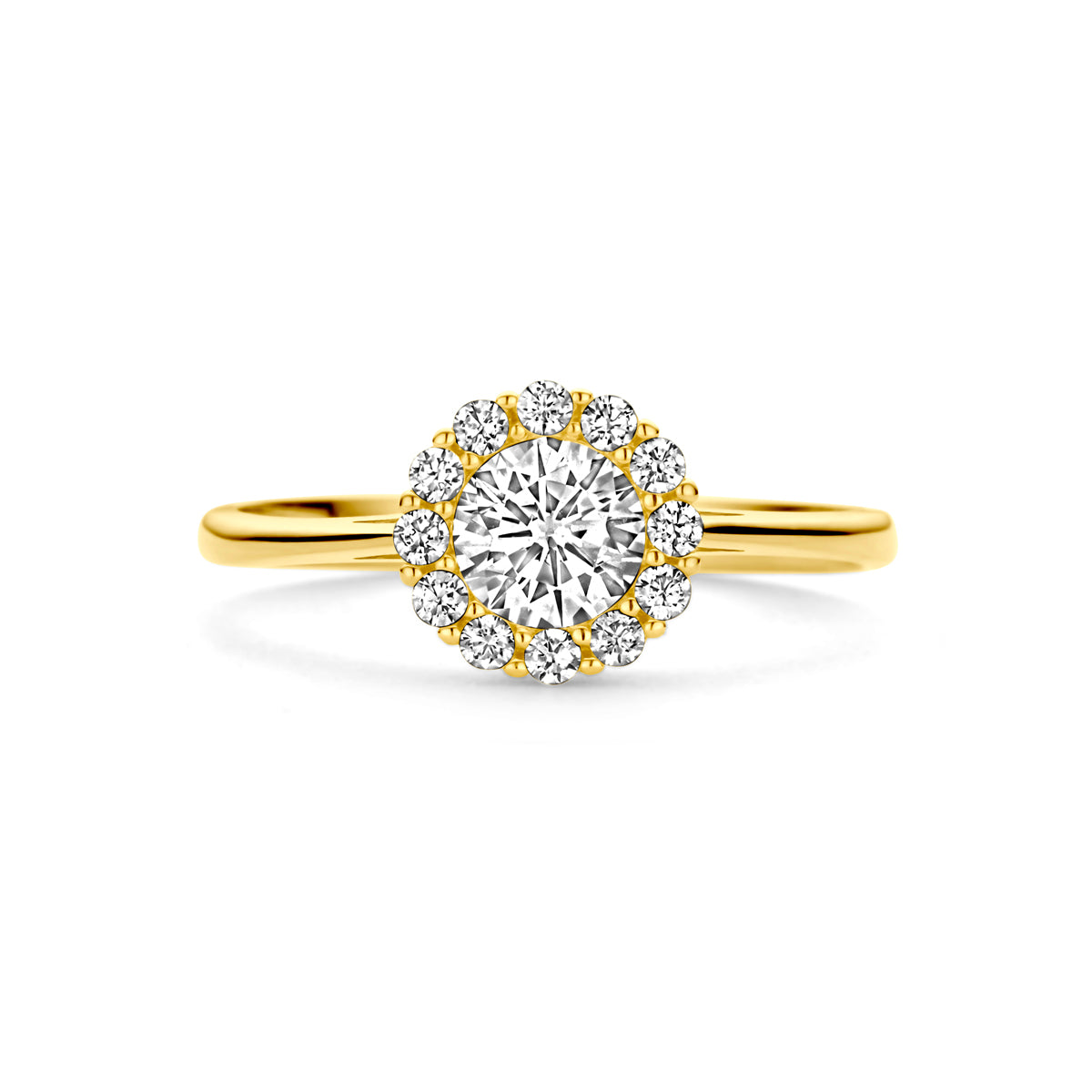 Ring zirkonia halo 14k geelgoud