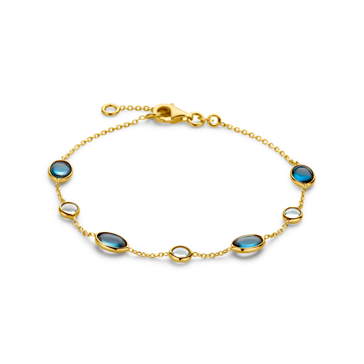 Armband london blue en blauw topaas 17 - 19 cm 14k geelgoud
