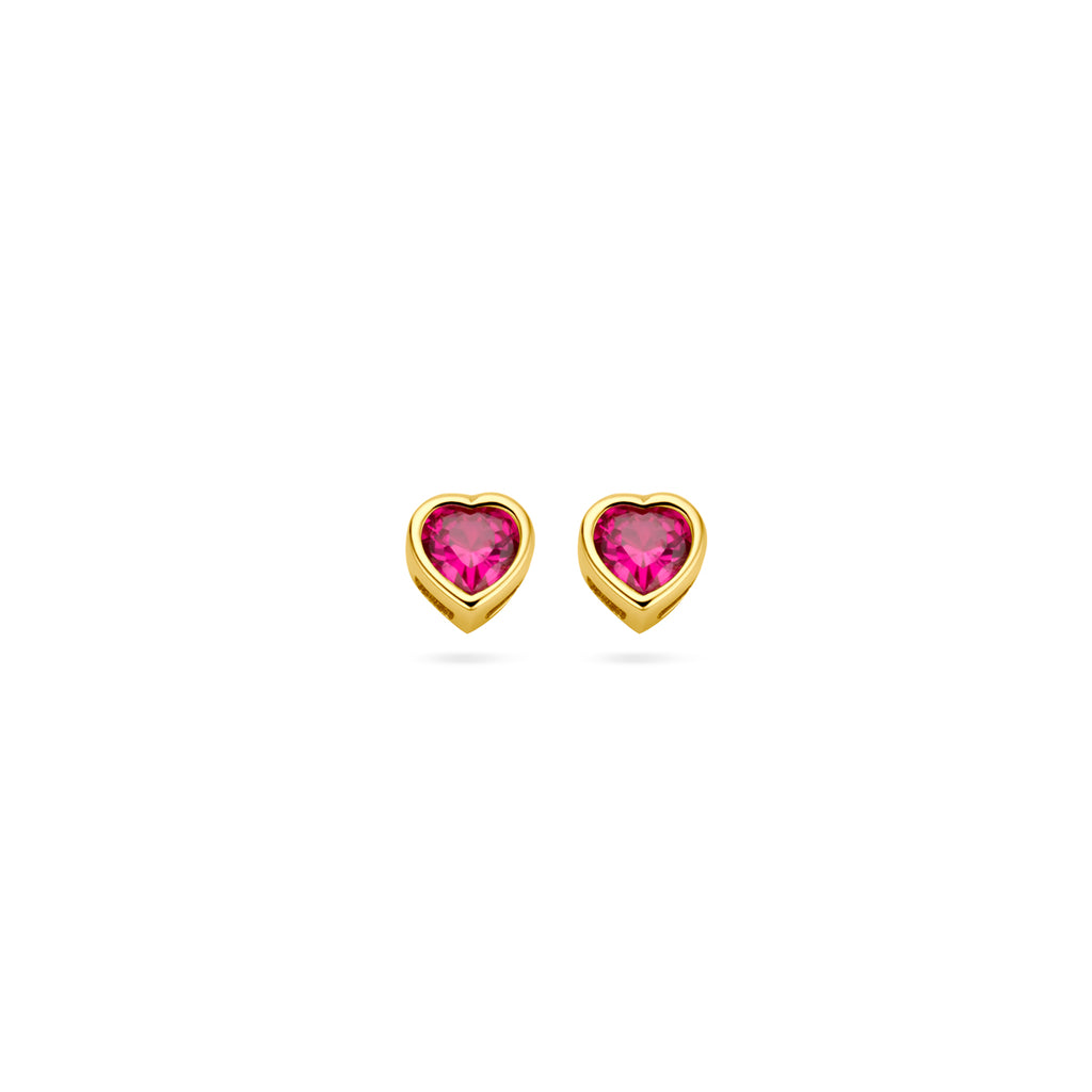 Oorknoppen hart met zirkonia geboortesteen 14k geelgoud