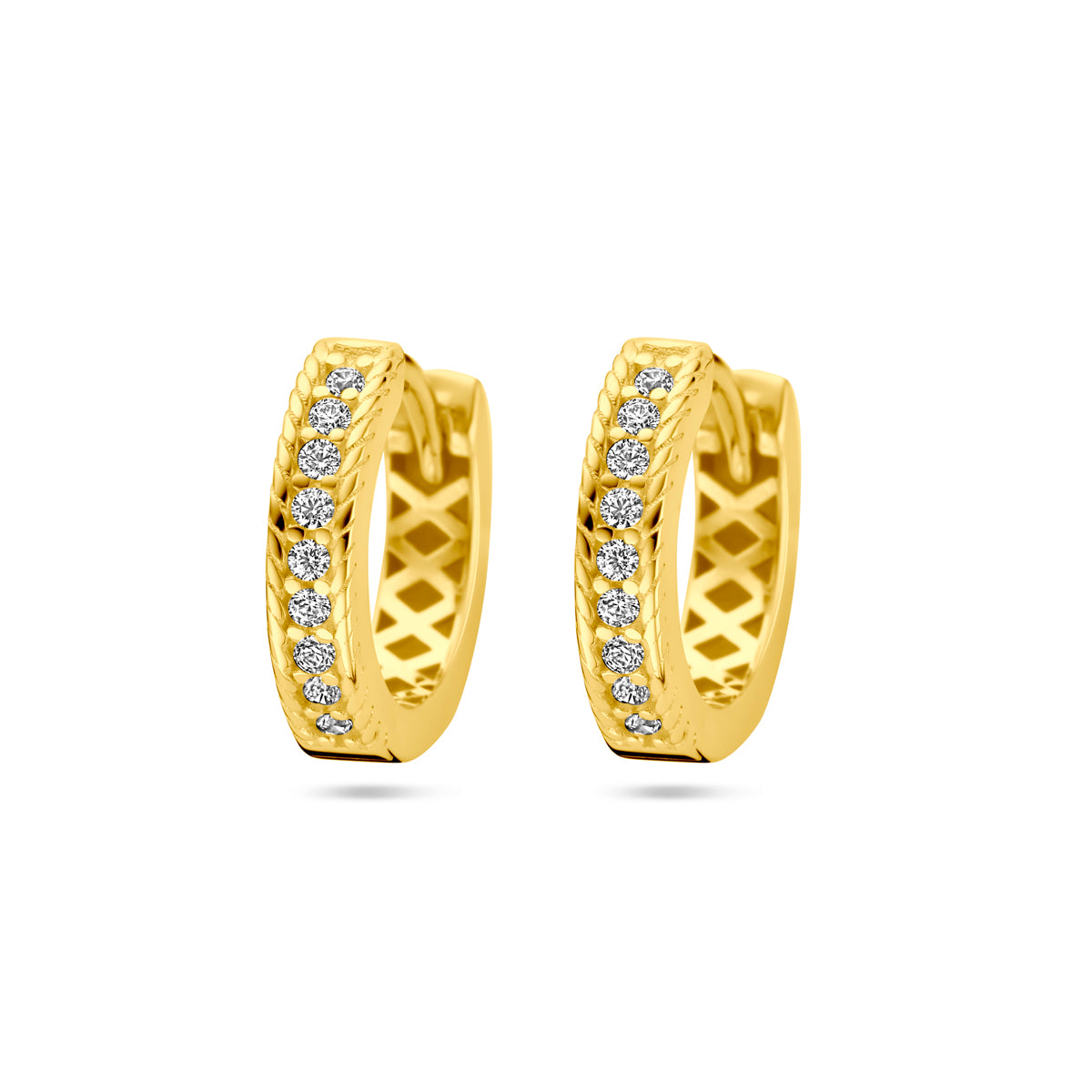 Klapoorringen zirkonia 14k geelgoud