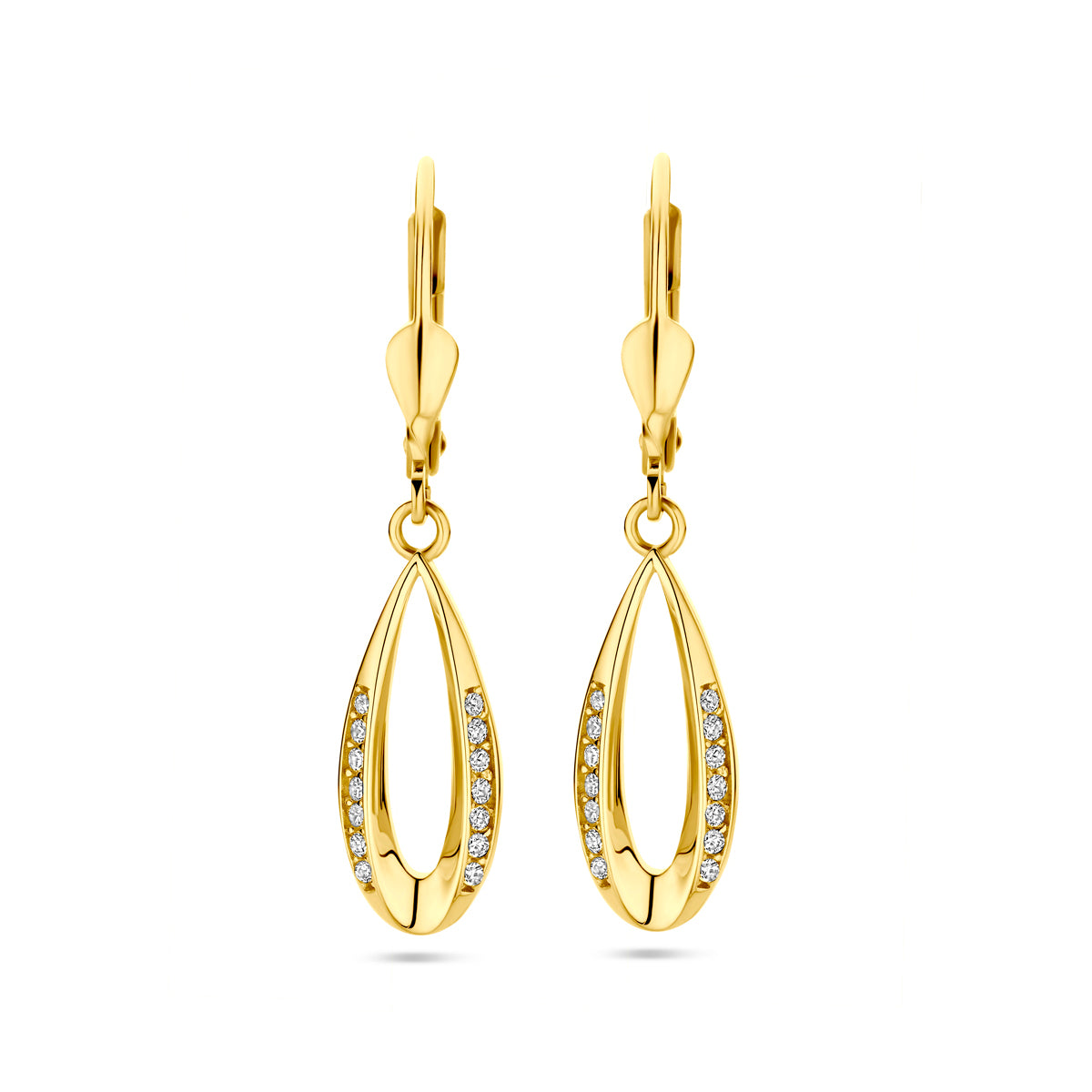 Oorhangers zirkonia brisur haak 14k geelgoud