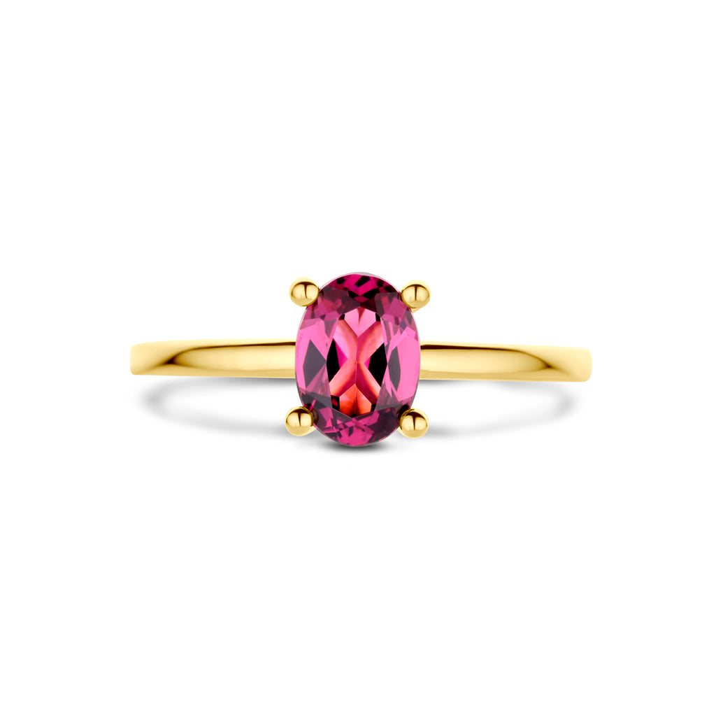 Ring roze rhodoliet 14k geelgoud