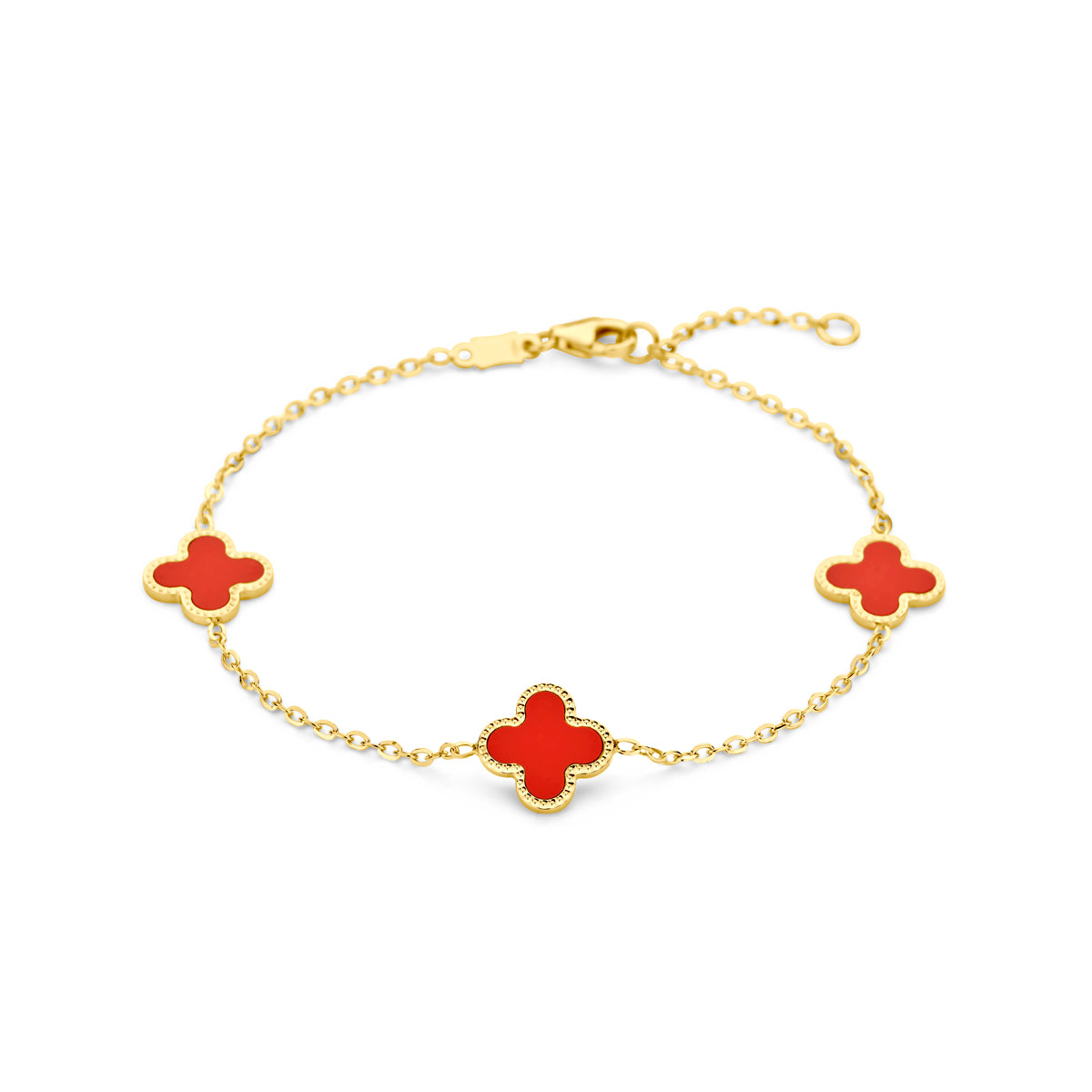 Armband klavertjes rode epoxy 16 – 18 cm 14k geelgoud