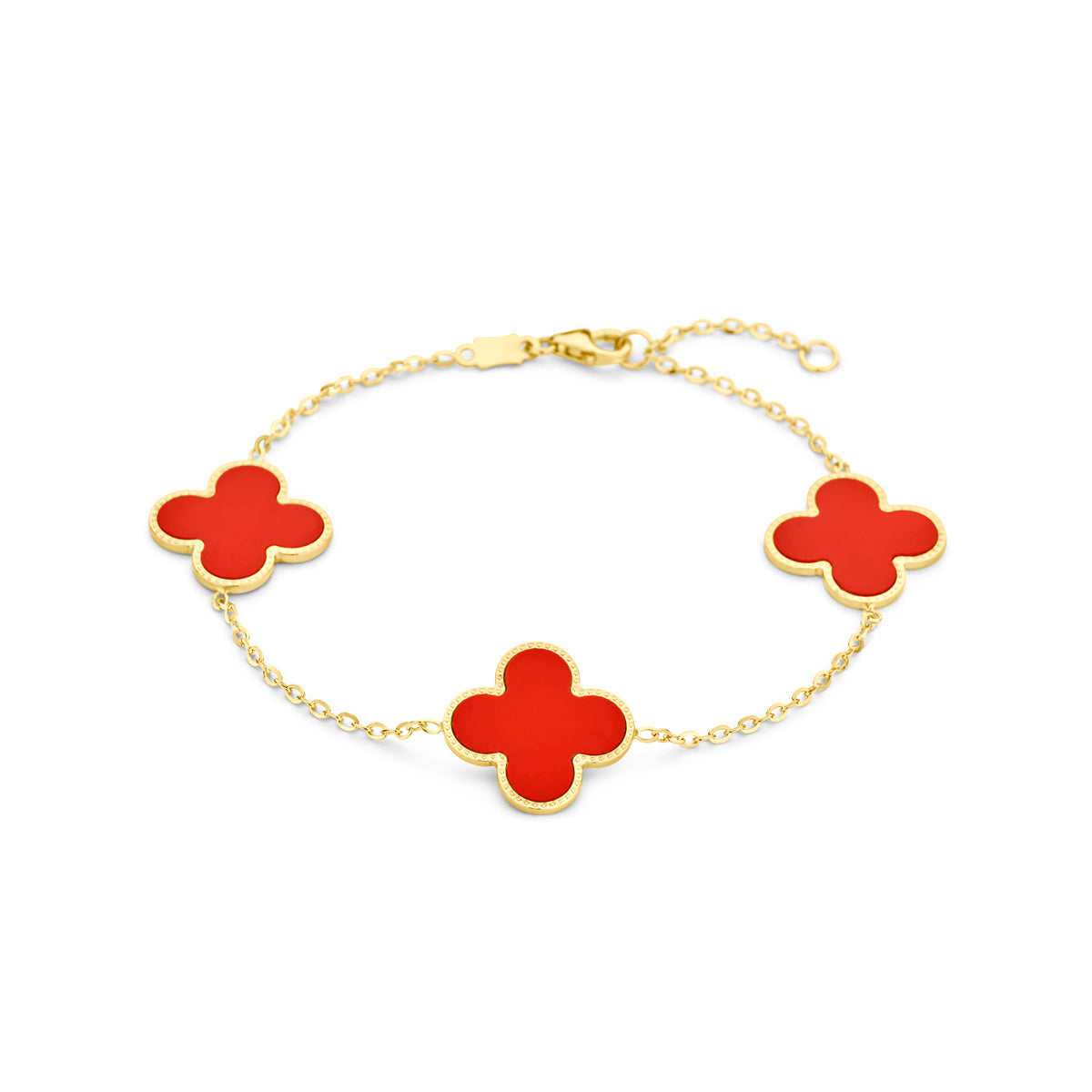 Armband klavertjes rode epoxy 16 – 18 cm 14k geelgoud