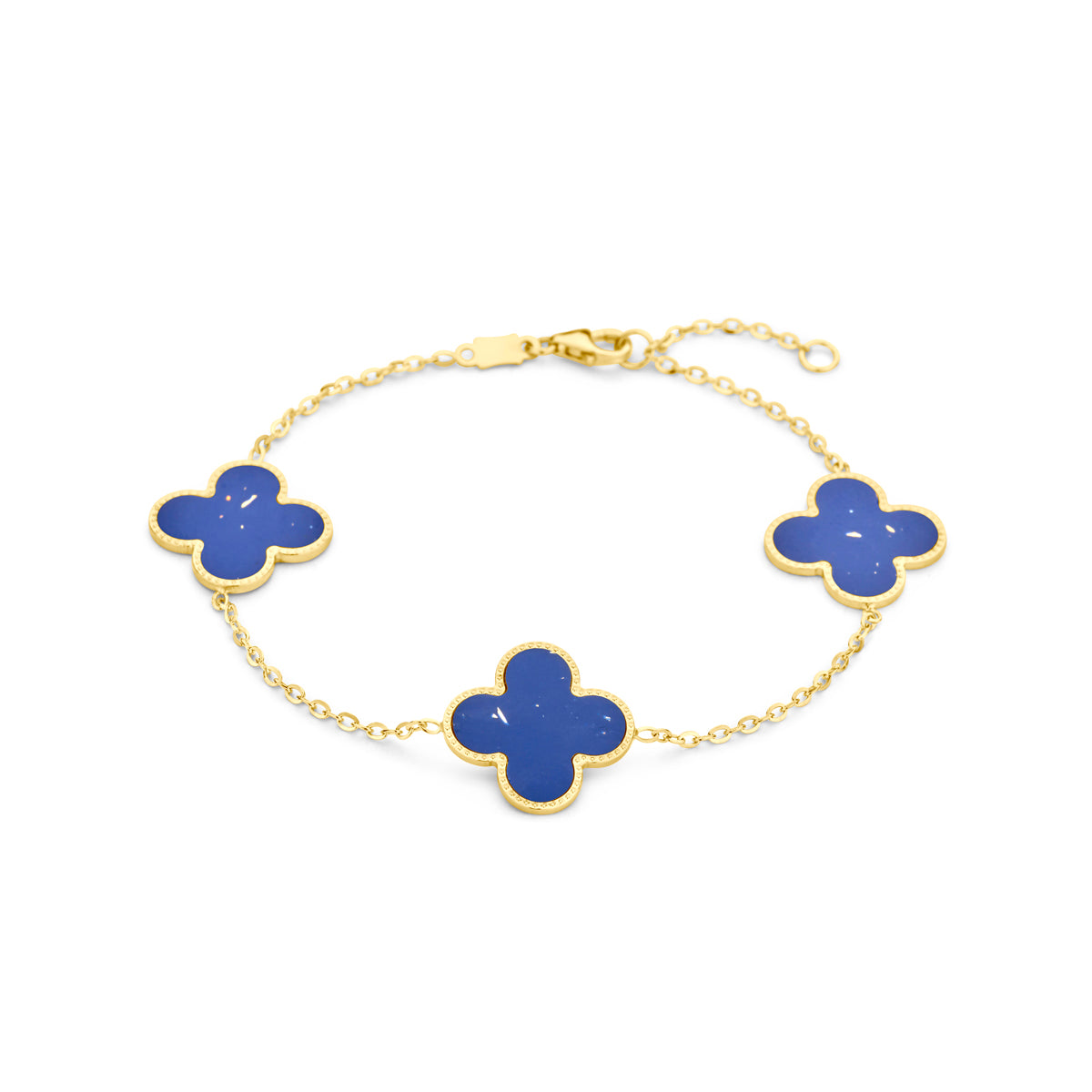 Armband klavertjes lapis 16 – 18 cm 14k geelgoud