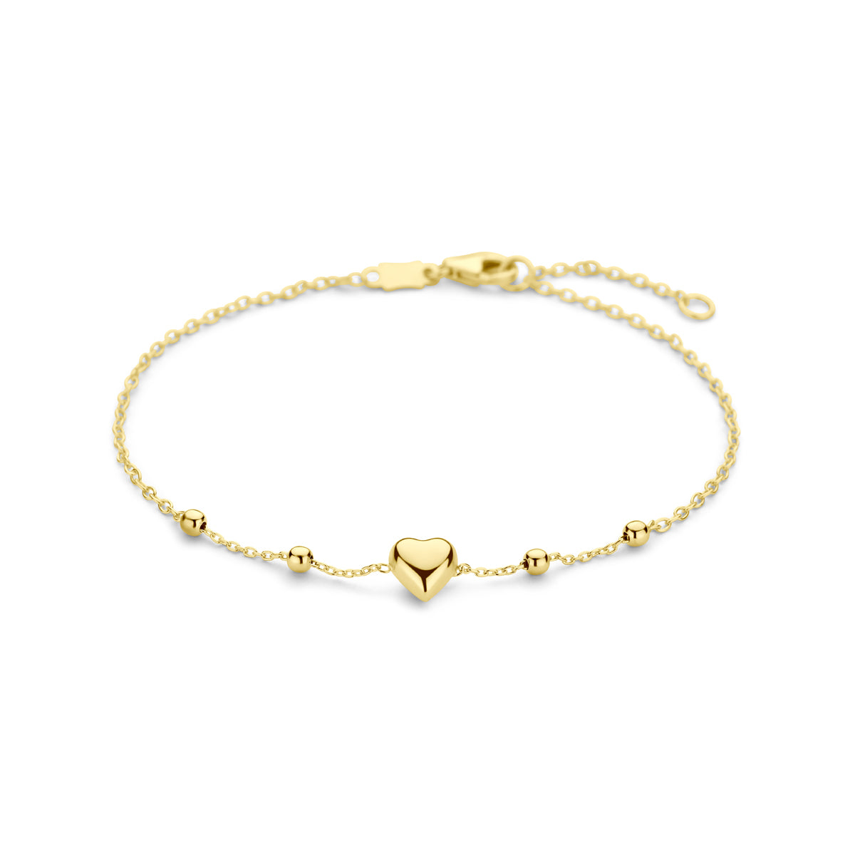 Armband hart en bolletjes 11 – 13 cm 14k geelgoud