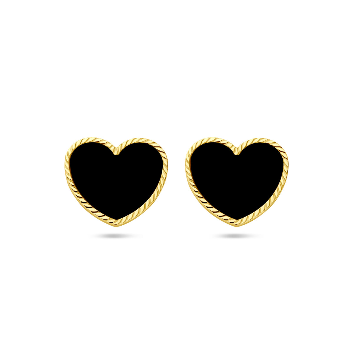 Oorknoppen hart onyx 14k geelgoud