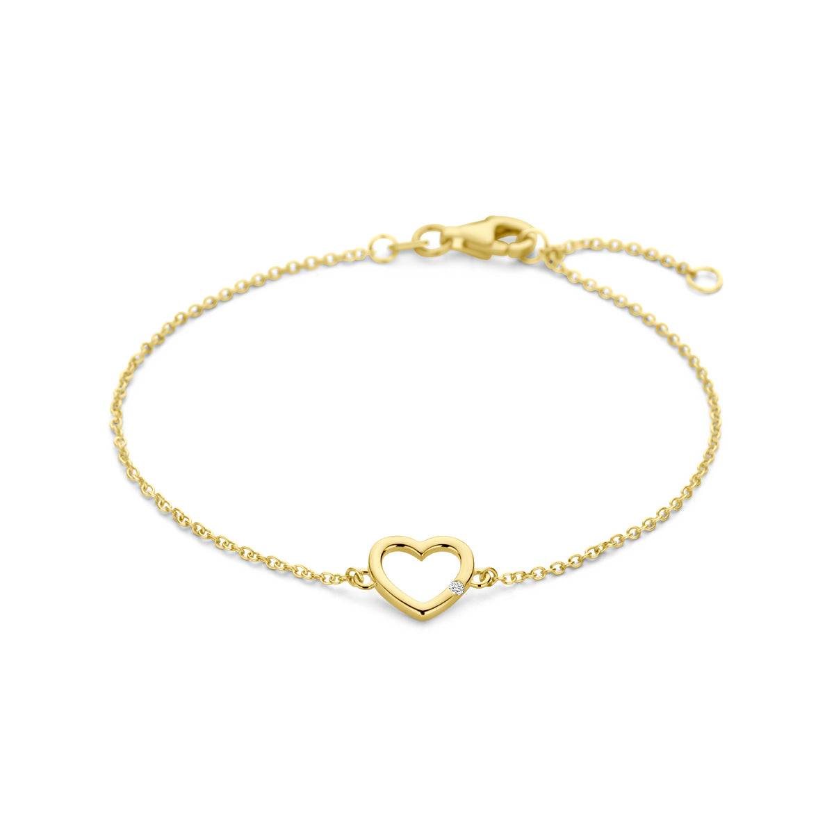 Armband hart en diamant 17 + 2 cm 0.01ct h si 14k geelgoud