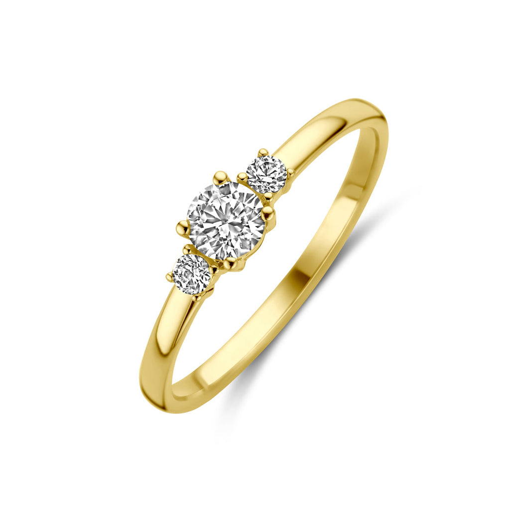 Ring trilogie zirkonia 14k geelgoud