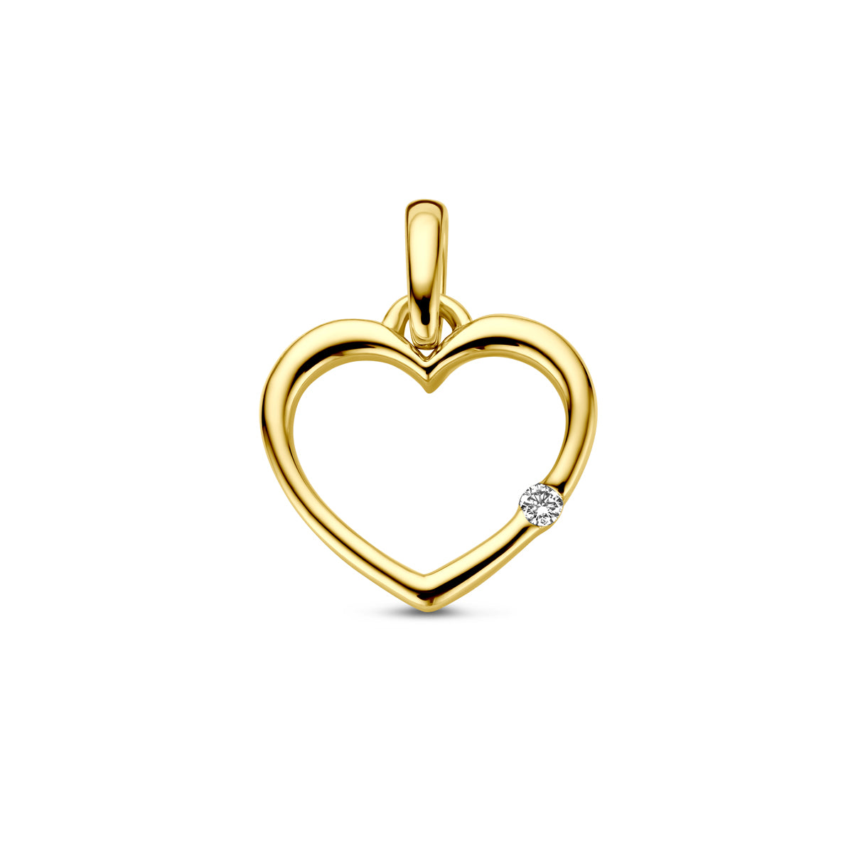 Hanger hart en diamant 0.01ct h p1 14k geelgoud