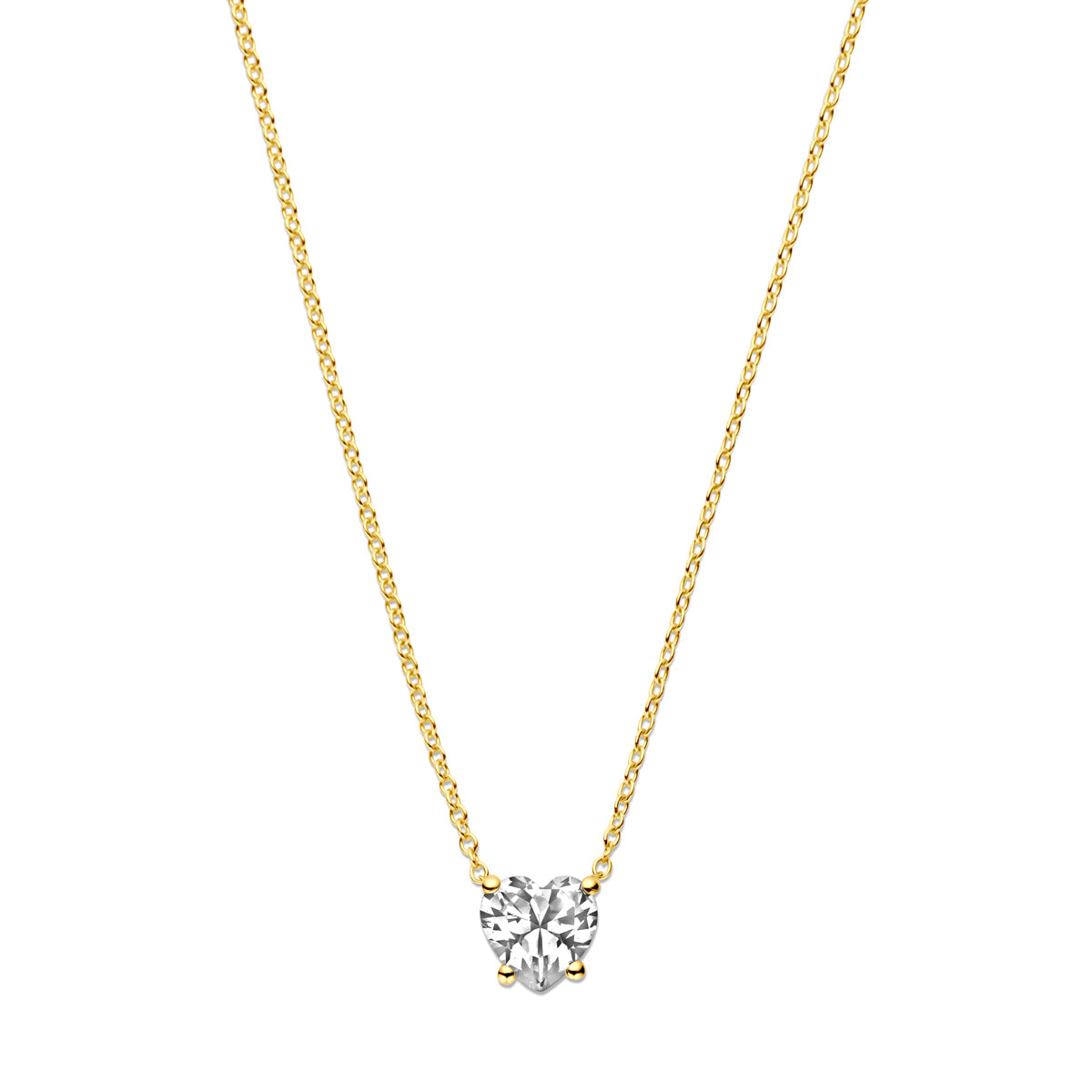 Collier hart zirkonia 41 - 43 - 45 cm 14k geelgoud