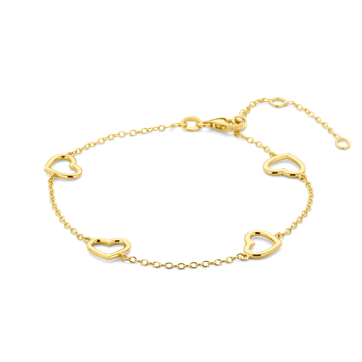 Armband hartjes 16 - 17,5 - 19 cm 14k geelgoud