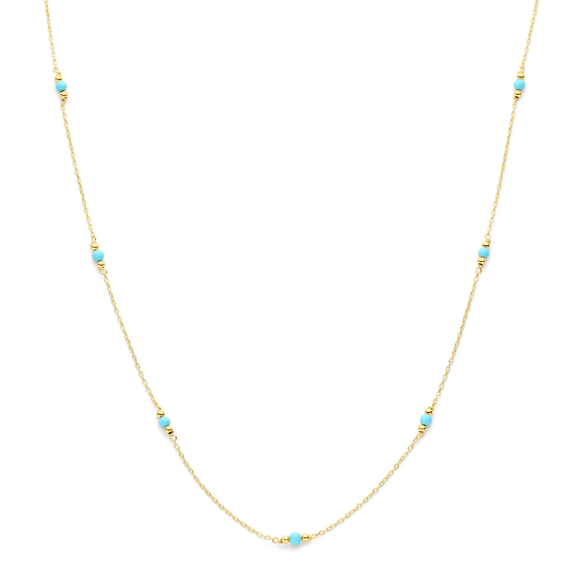 Collier bolletjes turquoise 40 - 44 cm 14k geelgoud