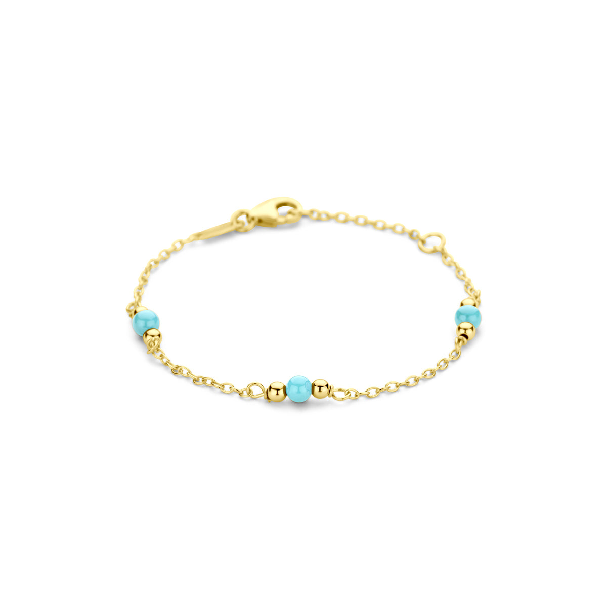 Armband turquoise 11 - 13 cm 14k geelgoud